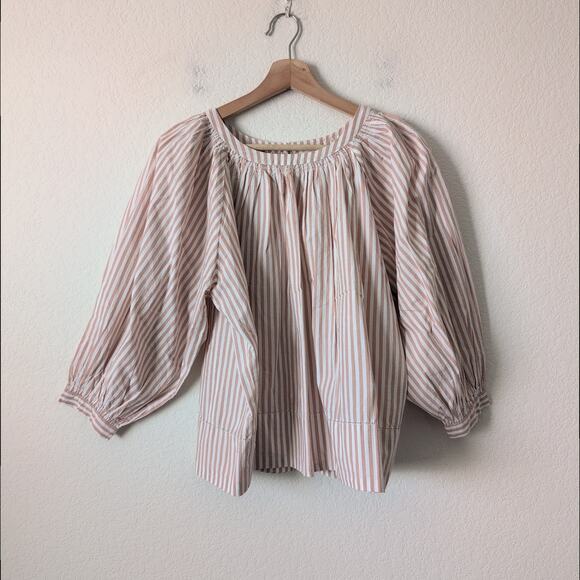 The GREAT Bubble Sleeve Blouse - Size 1 (Small) Cotton Striped Pink White - Picture 8 of 11